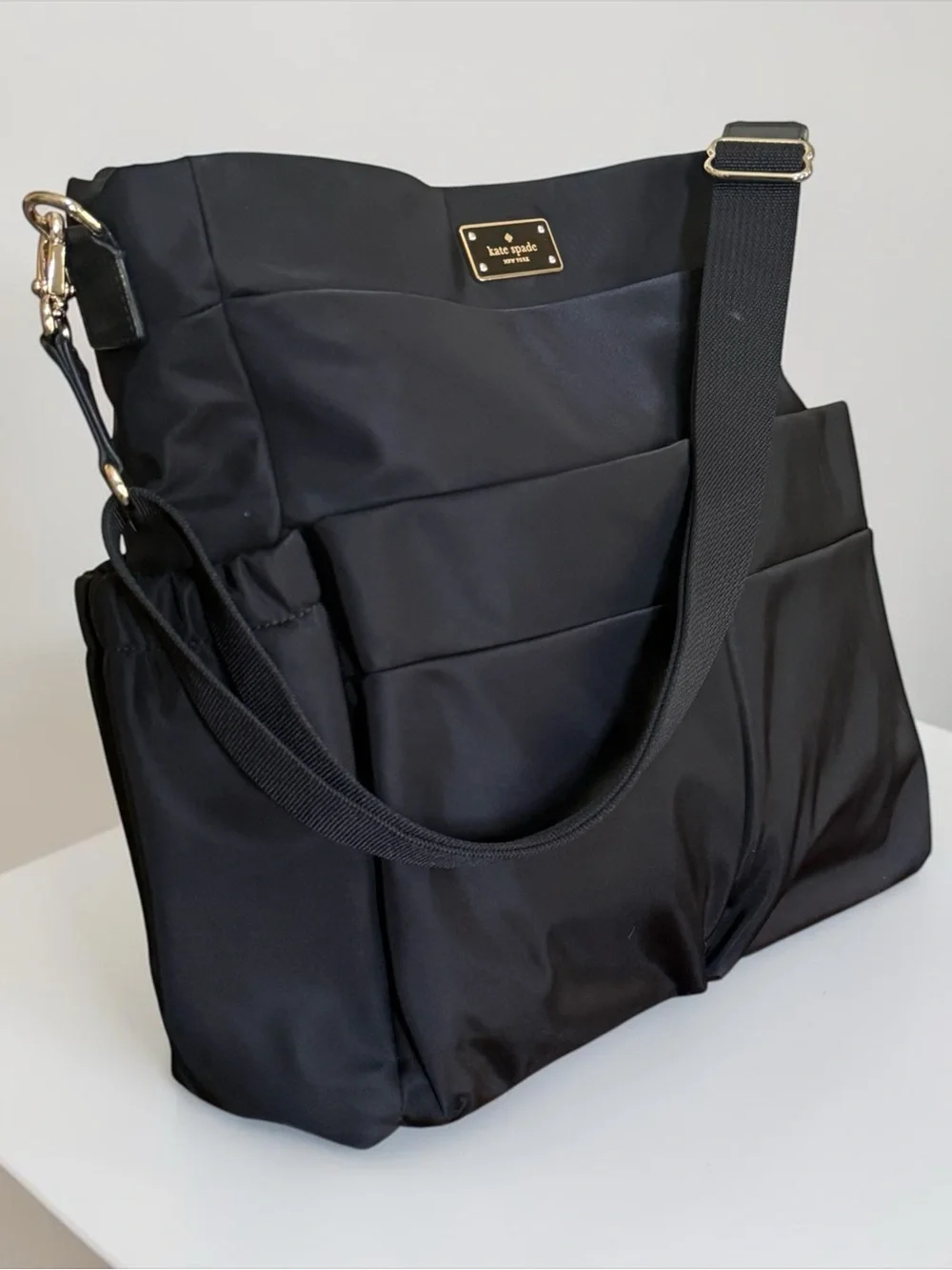 Kate Spade Black Nylon Multi Pocket Utility Diaper Crossbody Shoulder Tote - Picture 3 of 13